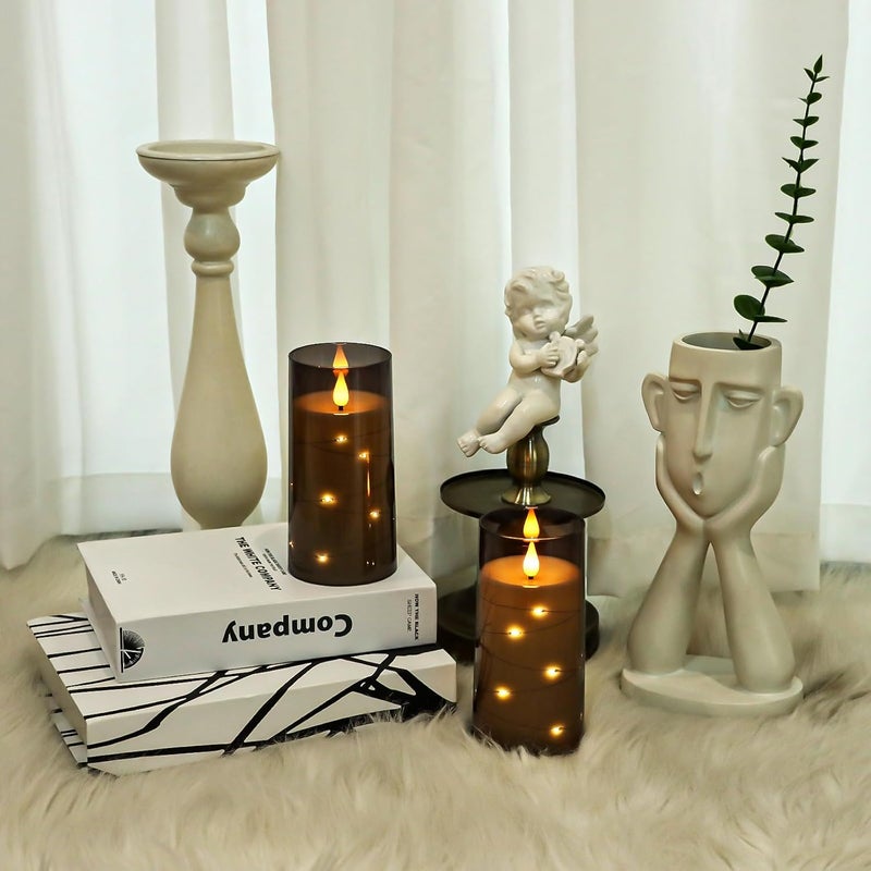 Aignis Flickering Flameless Candles Battery Operated Candles LED Candles with Remote Timer for Home/Wedding/Birthday/Holiday Decor ，Grey 3D Flame Set of 2 (D3 xH6 6") - Image 3